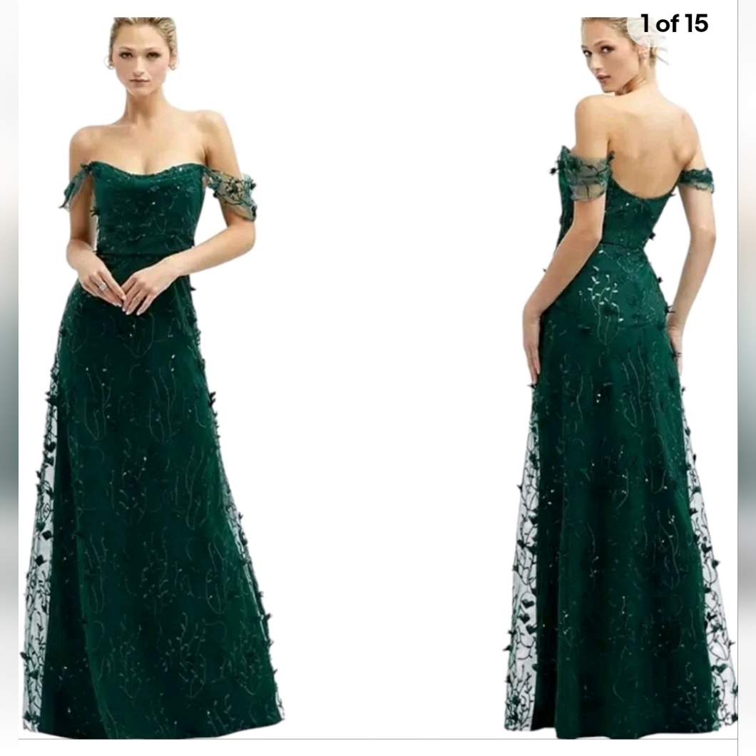 Dessy Collection 3135 Off The Shoulder A-Line 3d Floral Embroidered Dress Size 0